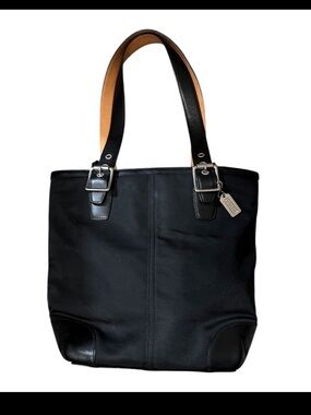 Vintage Coach Black Canvas & Leather Mini Tote Shoulder Bag